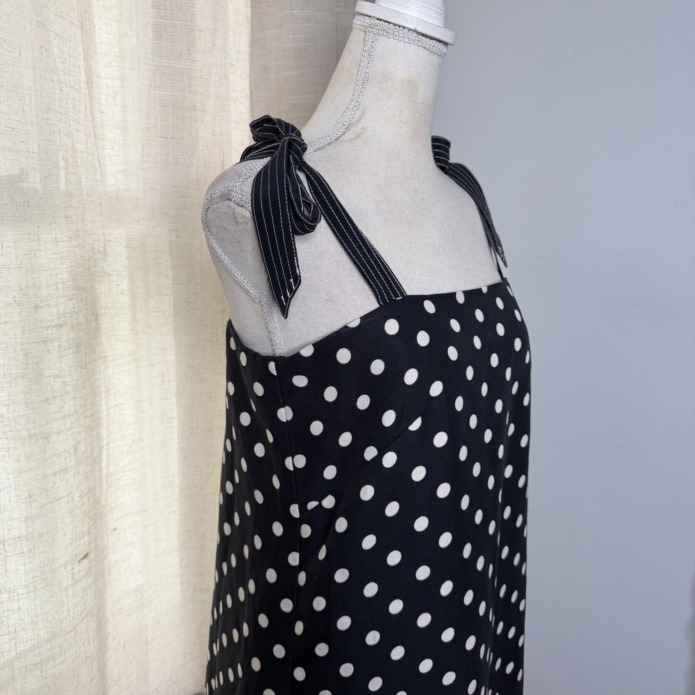 NWT J.Crew Polka Dot Dress Tie Shoulder Silk Linen Blend Navy Women's Size 8 - Picture 4 of 9
